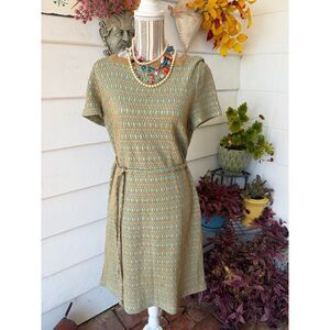 Handmade Vntg Gold and Turquoise Sheath Dress w/ Jacket RARE SIZE Lrg MCM Retro